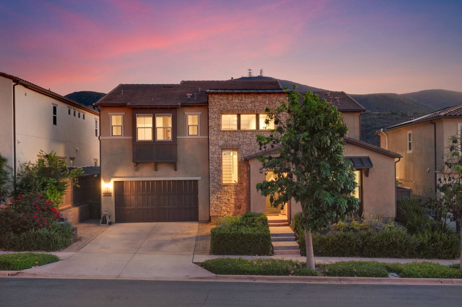 15932 Taburno Way, front elevation at twilight